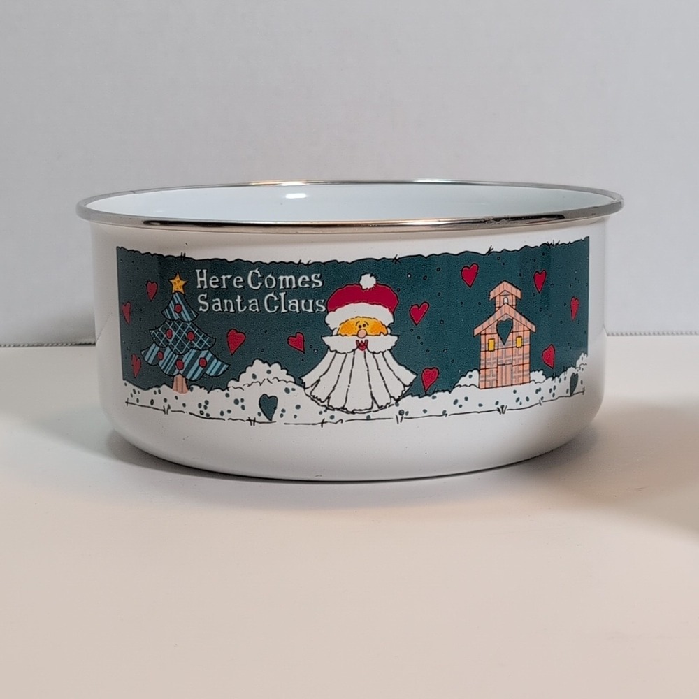 Vintage Christmas Enamel Nesting Storage Bowls - Set Of - 5 Great Condition - Picture 5 of 10